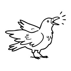 Obraz premium Line art crow illustration screeching with wings spread. Vector hand-drawn doodle illustration