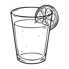 Line art of lemon-infused glass with citrus slice. Vector hand-drawn doodle illustration