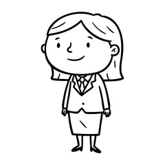 Obraz premium Cartoon female character in business suit with short hair. Vector hand-drawn doodle illustration