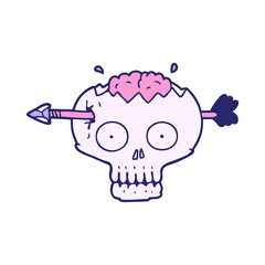cartoon skull with arrow through brain in bright neon color