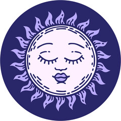 iconic tattoo style image of a sun in bright neon color