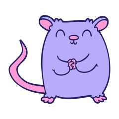 cartoon doodle happy mouse in bright neon color