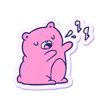 Naklejki sticker of a cartoon singing bear in bright neon color