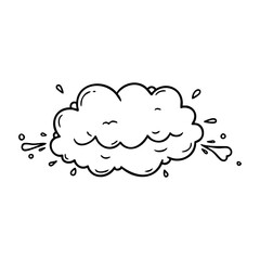 Cartoon cloud with raindrops and puffy design. Vector hand-drawn doodle illustration