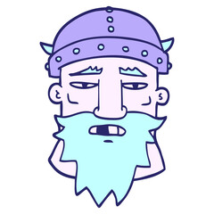 cartoon doodle viking face in bright neon color