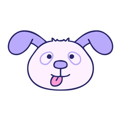 hand drawn quirky cartoon dog face in bright neon color