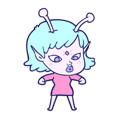 pretty cartoon alien girl in bright neon color