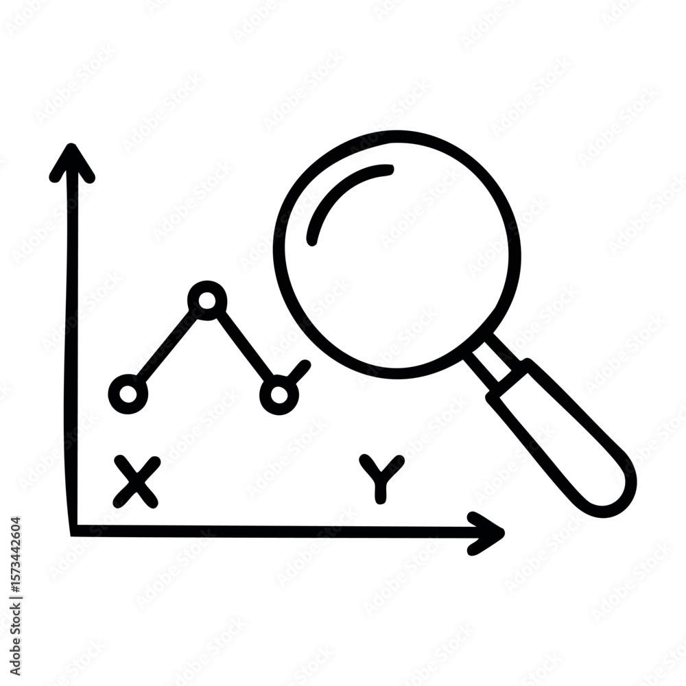 Poster data analysis icon with magnifying glass and graph elements. vector hand-drawn doodle illustration