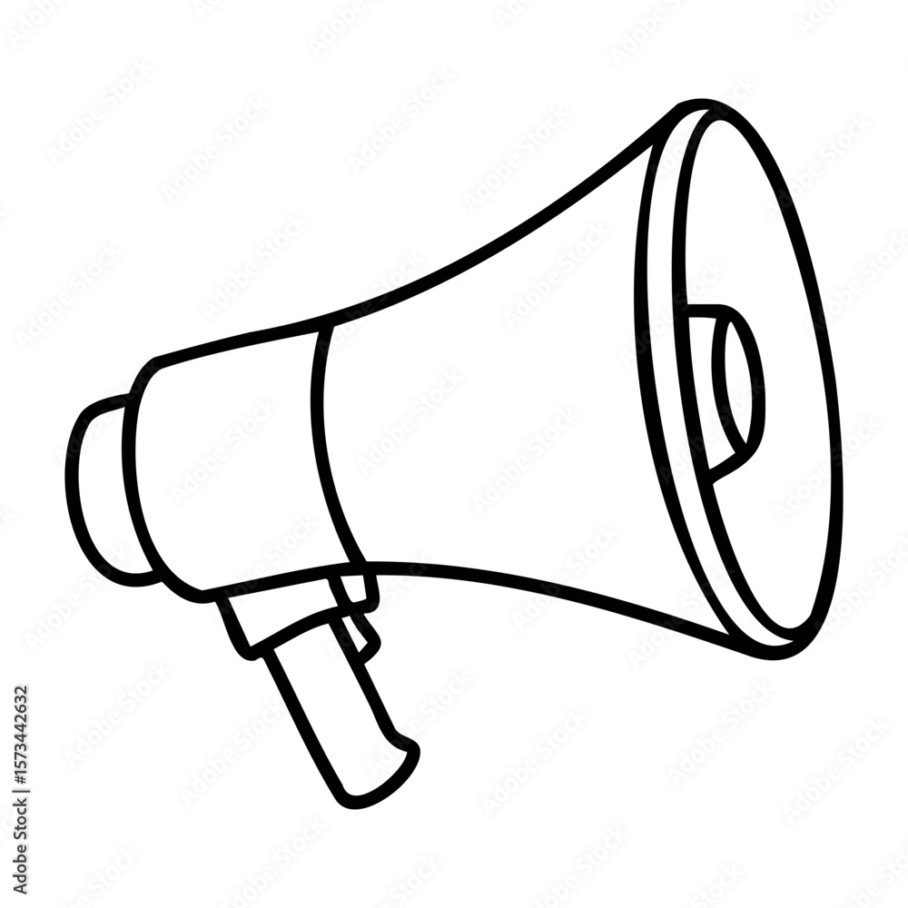 Poster simple line drawing of a megaphone icon representing sound amplification. vector hand-drawn doodle i