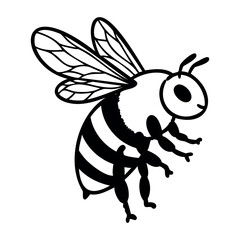 Obraz premium Detailed black and white bee drawing with wings and stripes visible. Vector hand-drawn doodle illustration