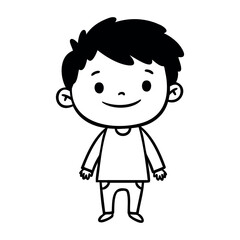 Obraz premium Cartoon asian male child with black hair in casual outfit. Vector hand-drawn doodle illustration