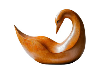 Wooden carved swan sculpture in elegant shape on transparent background.