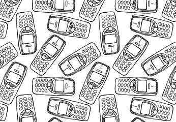 seamless vintage mobile phone pattern - hand-drawn  doodle style