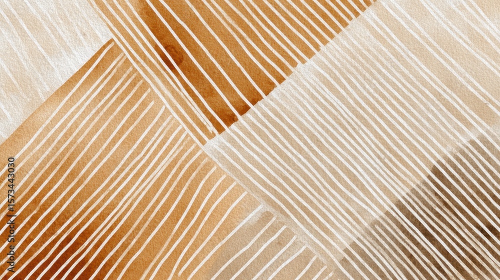 Poster organic watercolor textures intersecting with geometric lines, generating warm earthy composition sh