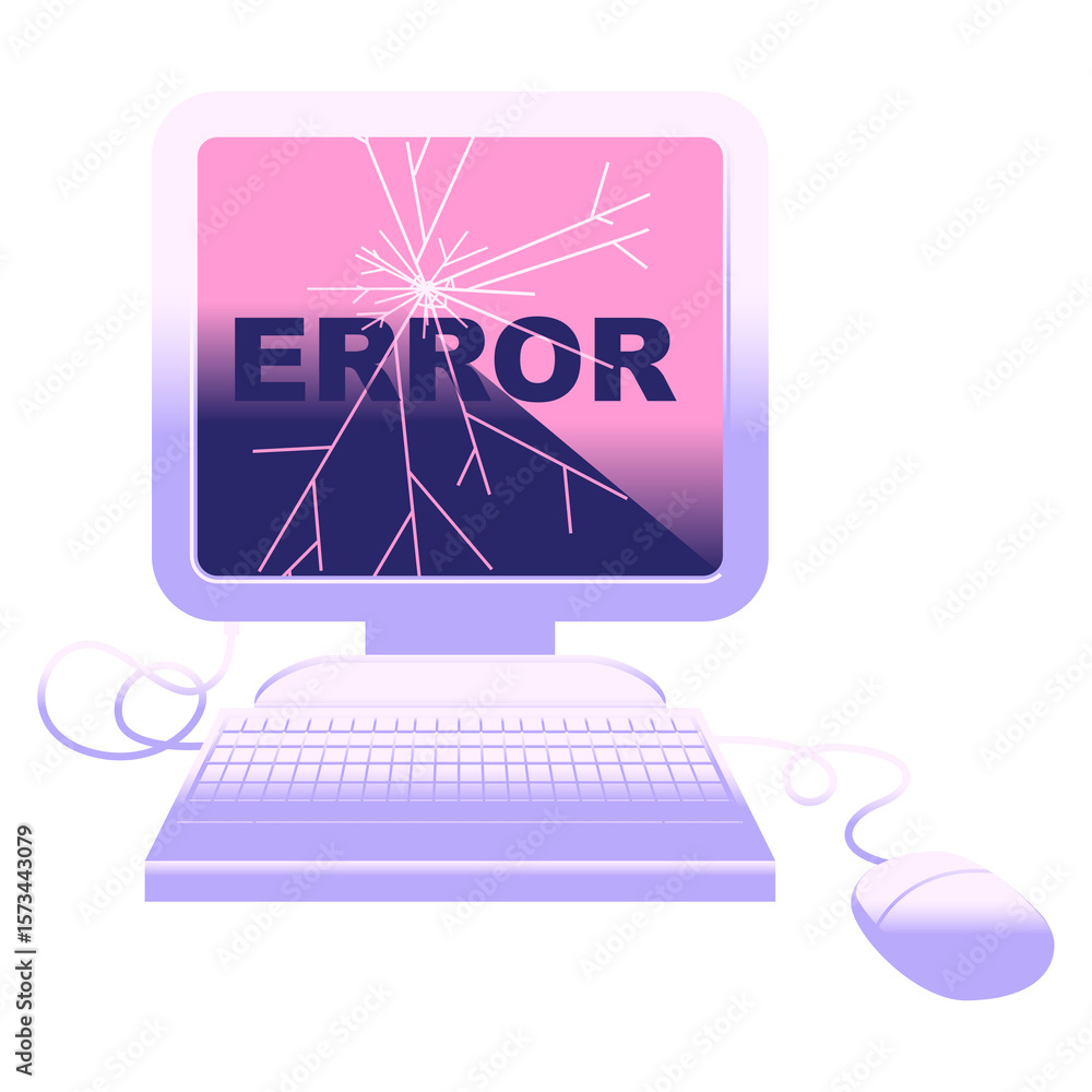 Fototapete broken computer graphic vector illustration icon in bright neon color