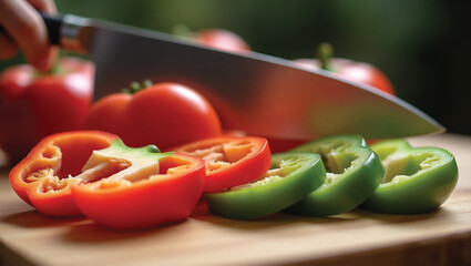 Bell Peppers Being Chopped and Diced on a Cutting Board