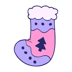 cartoon doodle christmas stocking in bright neon color