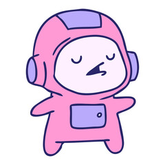 cartoon illustration of a kawaii cute astronaut boy in bright neon color
