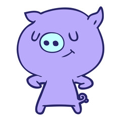 happy cartoon pig in bright neon color