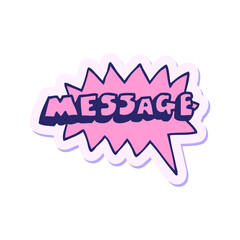 sticker of a cartoon message text in bright neon color