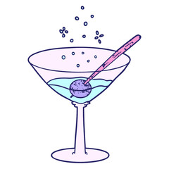 cartoon cocktail in bright neon color