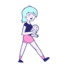 cartoon soccer girl in bright neon color