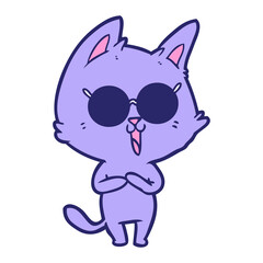 funny cartoon cat wearing sunglasses in bright neon color