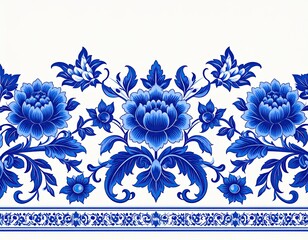 Blue floral border pattern
