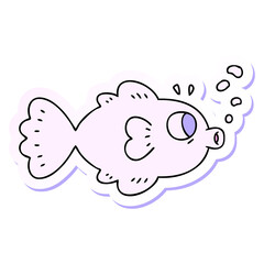 sticker of a quirky hand drawn cartoon fish in bright neon color