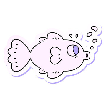 Naklejki sticker of a quirky hand drawn cartoon fish in bright neon color