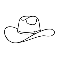 Simple line drawing of a cowboy hat with wide brim. Vector hand-drawn doodle illustration