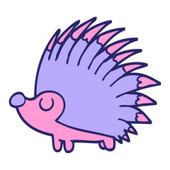 cartoon doodle spiky hedgehog in bright neon color