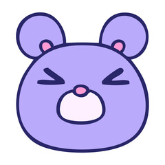 hand drawn quirky cartoon mouse face in bright neon color