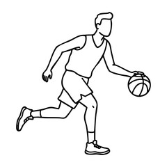 Line art illustration of male basketball player dribbling. Vector hand-drawn doodle illustration