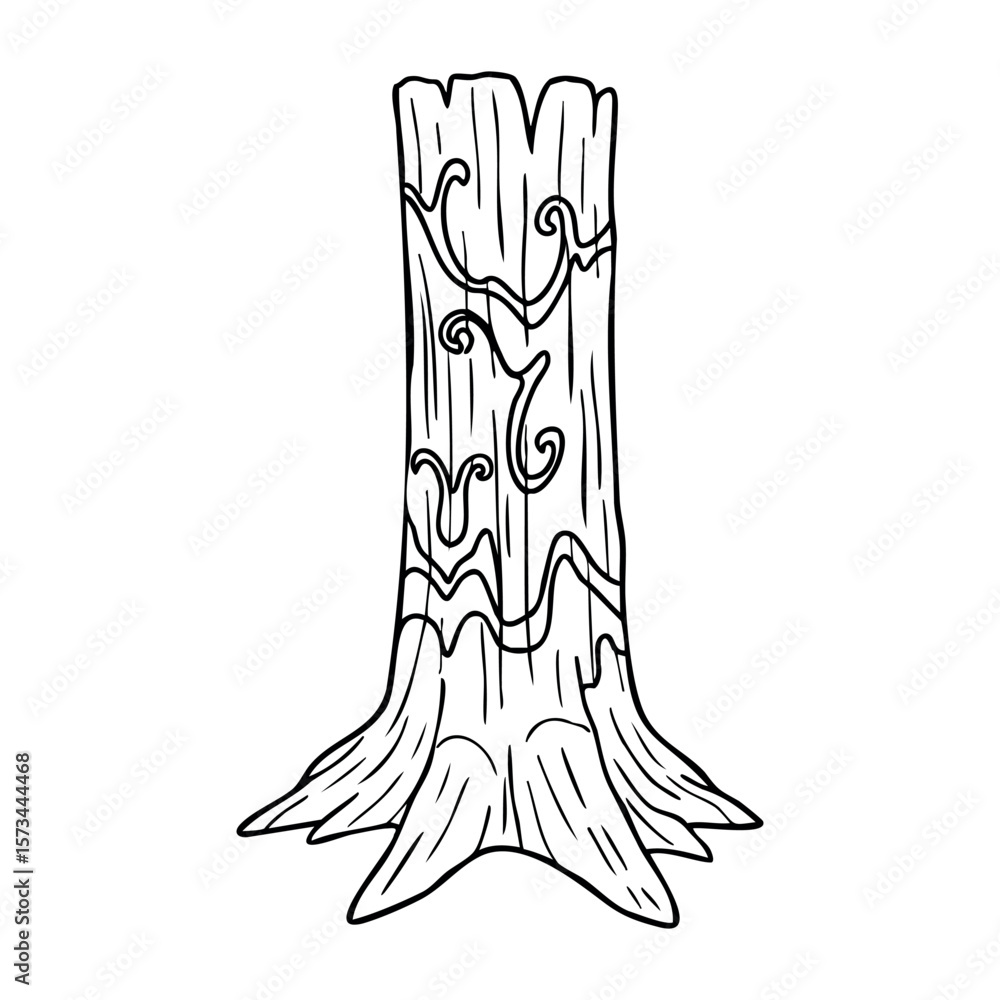 Poster simple line art of a tree trunk with intricate patterns. vector hand-drawn doodle illustration