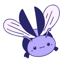 hand drawn quirky cartoon flying beetle in bright neon color