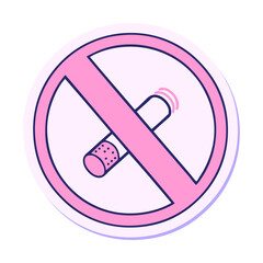 sticker of a cute cartoon no smoking allowed sign in bright neon color