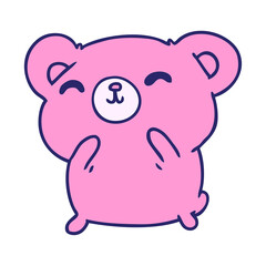 cartoon illustration kawaii cute happy bear in bright neon color