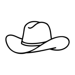 Simple outline of a cowboy hat with wide brim. Vector hand-drawn doodle illustration