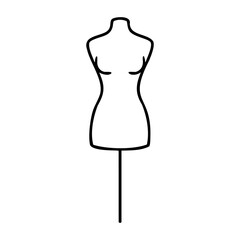 Minimalist dress form mannequin with measurement lines on stand. Vector hand-drawn doodle illustration