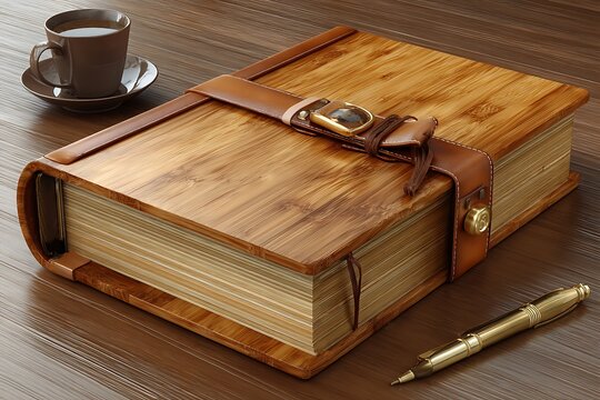 Bamboo hardcover book with leather belt high resolution picture