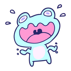 cute cartoon frog frightened in bright neon color