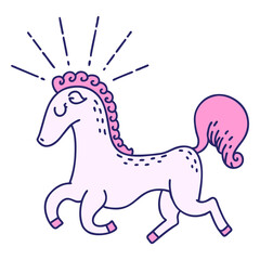 illustration of a traditional tattoo style prancing stallion in bright neon color