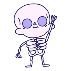 cartoon of a friendly skeleton waving in bright neon color