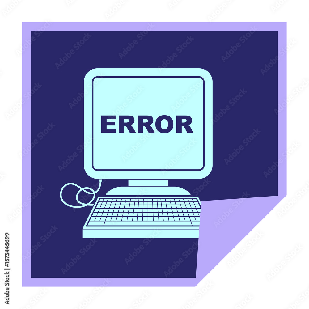 Aufkleber computer error vector illustration square peeling sticker in bright neon color