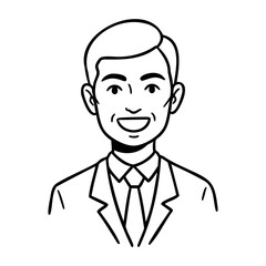 Smiling caucasian young male in business attire line art illustration. Vector hand-drawn doodle illustration