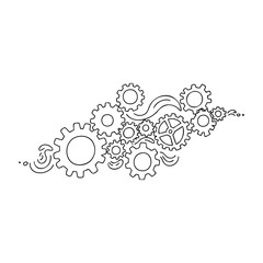 Obraz premium Intricate arrangement of various interlocking gears and cogs. Vector hand-drawn doodle illustration