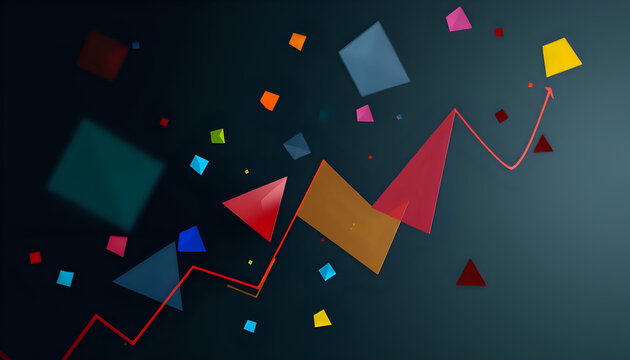 Abstract data visualization with vibrant geometric shapes, symbolizing business analytics on a dark background.