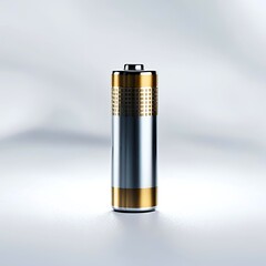 a large battery with an elegant and modern look. The battery has a silver and gold metallic finish, with a small speckled pattern that gives it an interesting texture and design