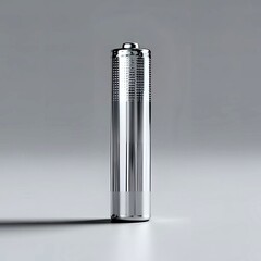 a large battery with a classic and simple appearance. It has a shiny silver metal coating and a long, smooth cylindrical shape